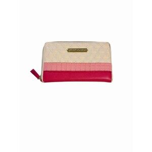 Betsey Johnson Oh Frills Wristlet Wallet Travel Pink White Leather Quilted
